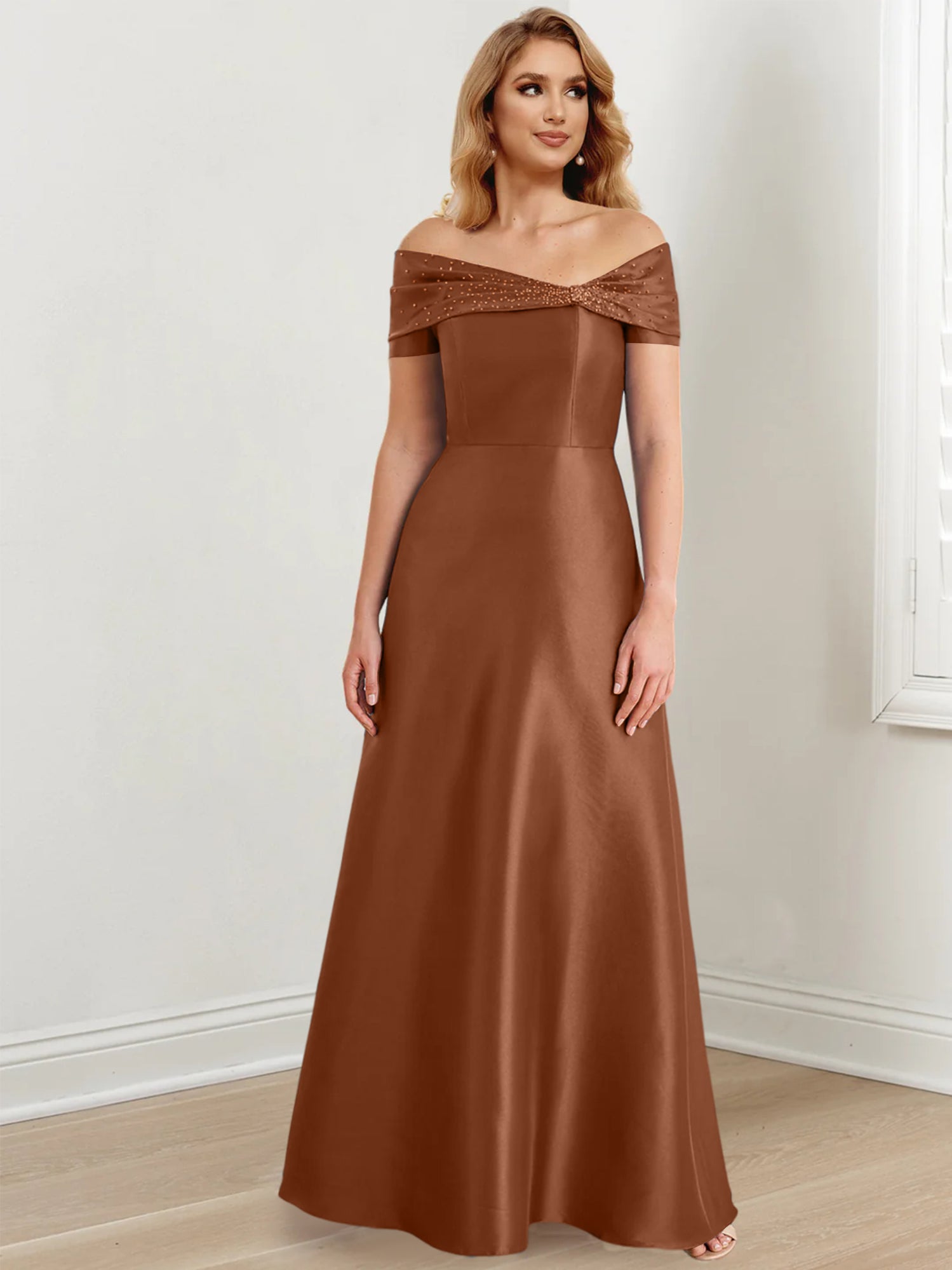Long Off the Shoulder Mother of the Bride A Line Dress
