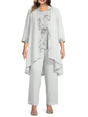 Long Round Neck Chiffon Pantsuits with Jacket for the Mother of the Bride