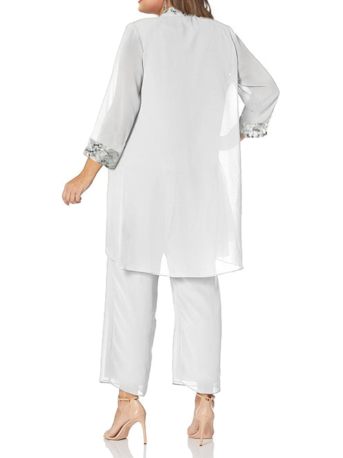 Long Round Neck Chiffon Pantsuits with Jacket for the Mother of the Bride