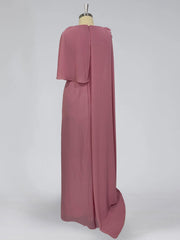 Long Sleeveless Cowl Neck Sheath Dress for the Mother of the Bride with Floral Detail