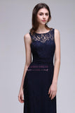 Floor Length Sleeveless Dark NavyBridesmaid Dress Lace Sheath Evening Dress On Sale