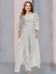 Long Square Neck Chiffon Mother of the Bride Pantsuit with Jacket & Side Split