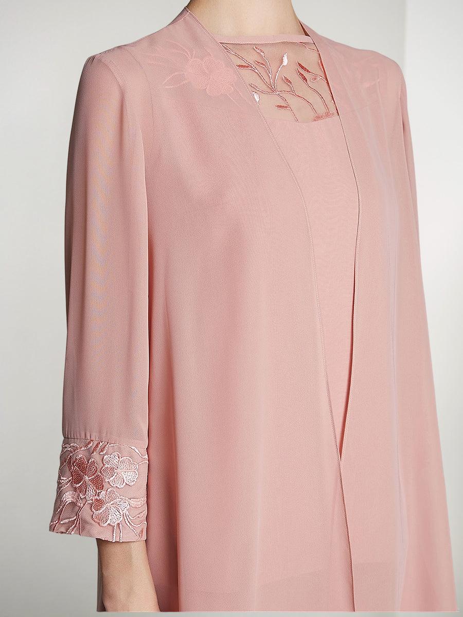 Long Square Neck Chiffon Pantsuit With Long Sleeves and Jacket for the Mother of the Bride