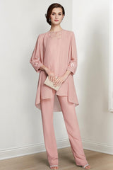 Long Square Neck Chiffon Pantsuit With Long Sleeves and Jacket for the Mother of the Bride