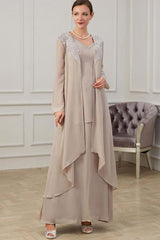 Long V Neck A Line Gown for the Mother of the Bride