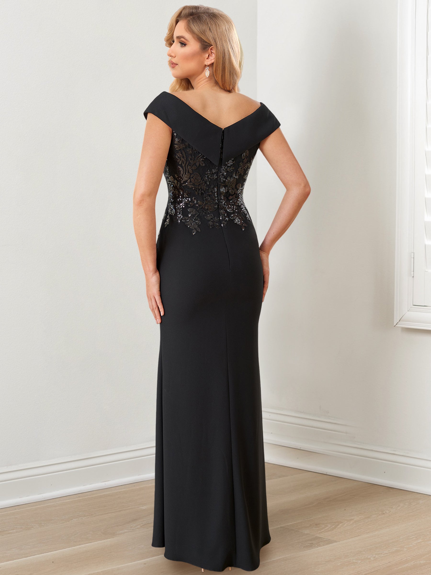 Long V Neck Sheath Column Gowns for Mothers of the Bride