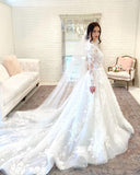 Floral Lace Aline Long Sleeves Floor-Length Wedding Dress
