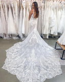 Floral Lace Sleeveless V neck Floor-Length Wedding Dress