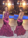 Floral Mermaid Prom Dresses Sexy Backless Evening Gowns BA1533