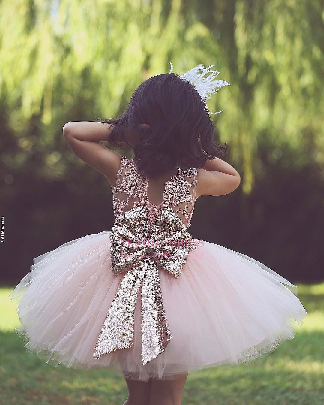 Flower Scoop Pink Tulle Lace-Applique Flower Girls Dresses
