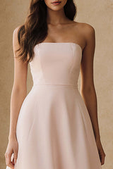 Suzhoufashion Flowy Light Pink A Line Strapless Ruffled Long Prom Dress