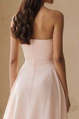 Suzhoufashion Flowy Light Pink A Line Strapless Ruffled Long Prom Dress
