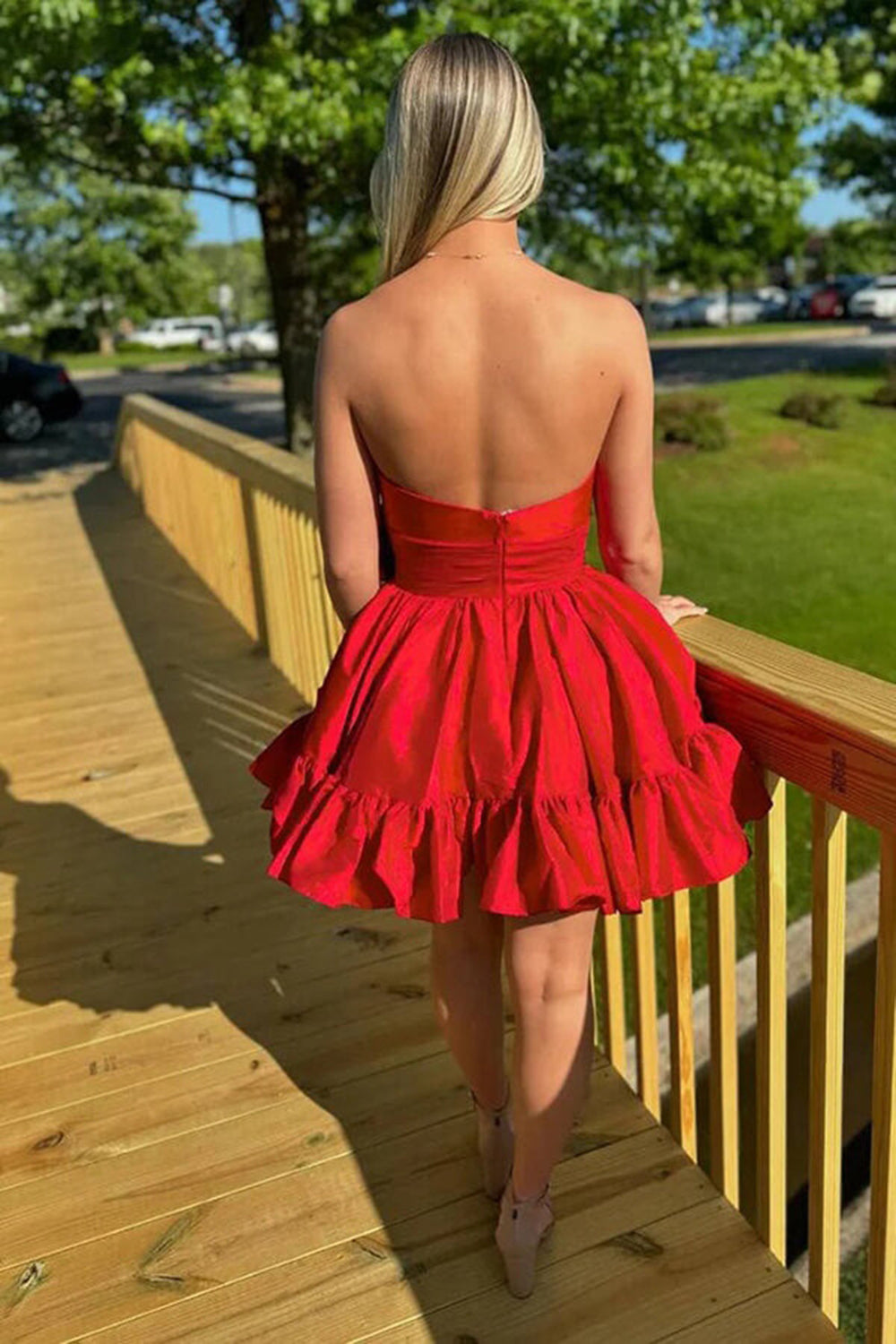 Fluffy Fuchsia Homecoming Dresses Strapless A Line Tiered Short Cocktail Dresses with Bow