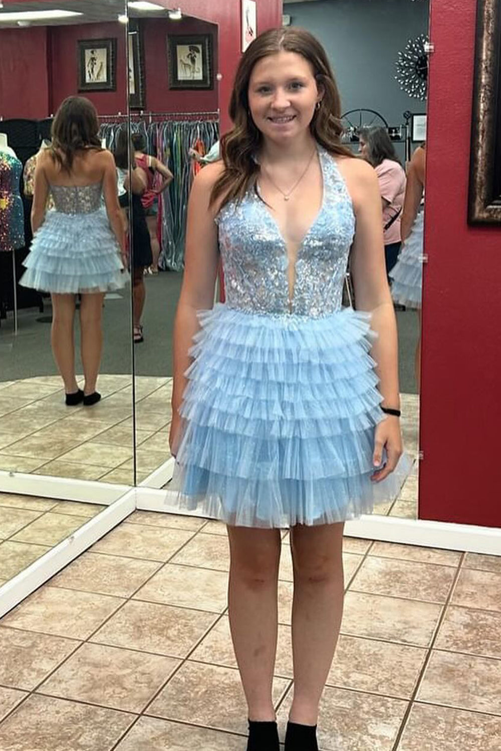 Fluffy Royal Blue Homecoming Dress A Line Halter Tiered Short Corset Prom Dress Suzhoufashion Fluffy Royal Blue Homecoming Dress A Line Halter Tiered Short Corset Prom Dress Suzhoufashion