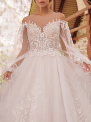 Formal A-Line Wedding Dress Jewel Lace Tulle Long Sleeve Sexy See-Through Bridal Gowns
