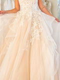 Formal Ball Gown Wedding Dress Strapless Lace Tulle Sleeveless Plus Size Bridal Gowns with Sweep Train
