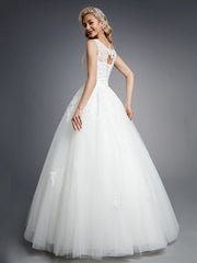 Formal Ball Gown Wedding Dresses Jewel Lace Tulle Straps Casual Backless Bridal Gowns Online