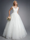 Formal Ball Gown Wedding Dresses Jewel Lace Tulle Straps Casual Backless Bridal Gowns Online
