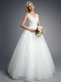 Formal Ball Gown Wedding Dresses Jewel Lace Tulle Straps Casual Backless Bridal Gowns Online