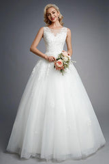 Formal Ball Gown Wedding Dresses Jewel Lace Tulle Straps Casual Backless Bridal Gowns Online