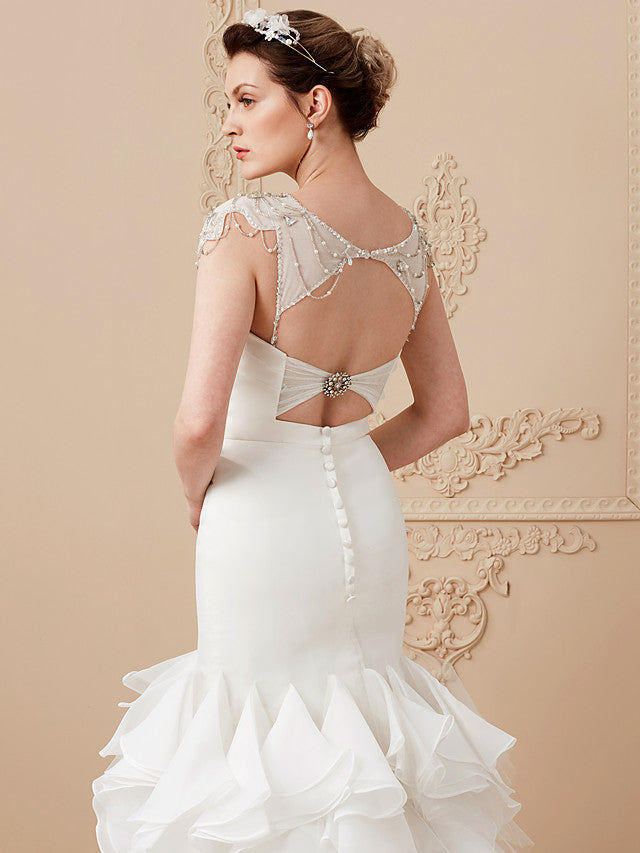 organza ruffle mermaid wedding dress Trumpet Lace Mermaid Style Wedding Dress Plus Size