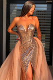 Front-slit Luxury Sequined Sheath Sweetheart Prom Dresses With Detachable Skirt