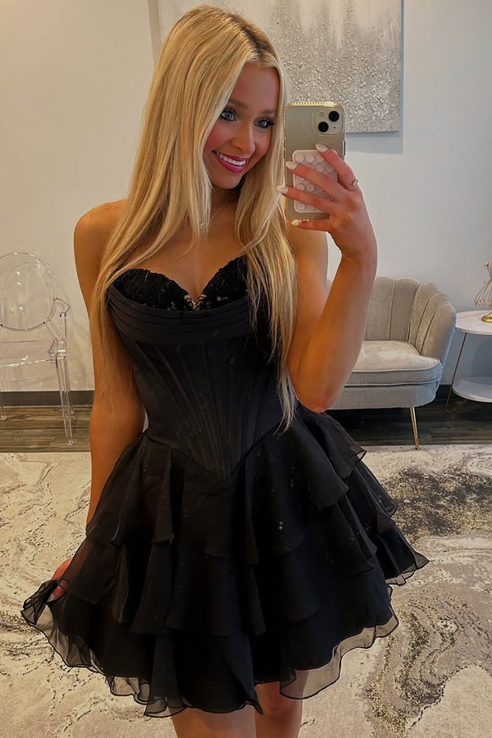 Fuchsia A Line Homecoming Dresses Corset Short Cocktail Dresses With Ruffles