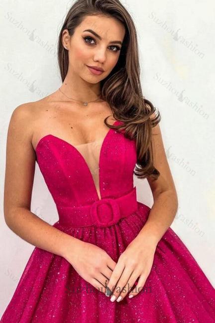 Fuchsia A Line Sweetheart Strapless Sequined Formal Dress