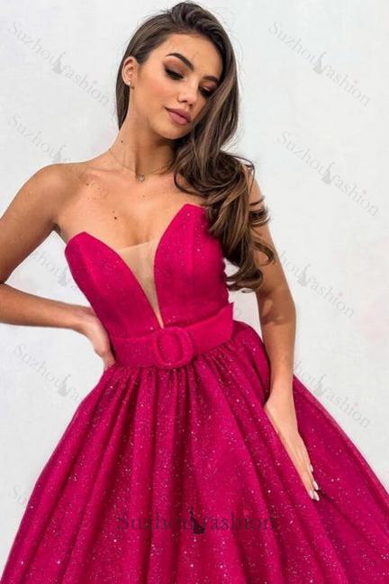Fuchsia A Line Sweetheart Strapless Sequined Formal Dress