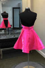 Fuchsia Homecoming Dress And Black Homecoming Dress Sweetheart A Line Prom Dress