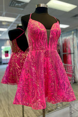Fuchsia Homecoming Dresses A-Line Backless Short Cocktail Dresses