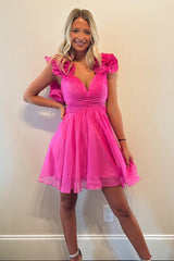 Fuchsia Homecoming Dresses A Line Floral Short Cocktail Dresses