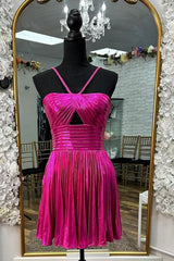 Fuchsia Homecoming Dresses A Line Halter Pleated Short Cocktail Dresses