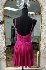 Fuchsia Homecoming Dresses A Line Halter Pleated Short Cocktail Dresses