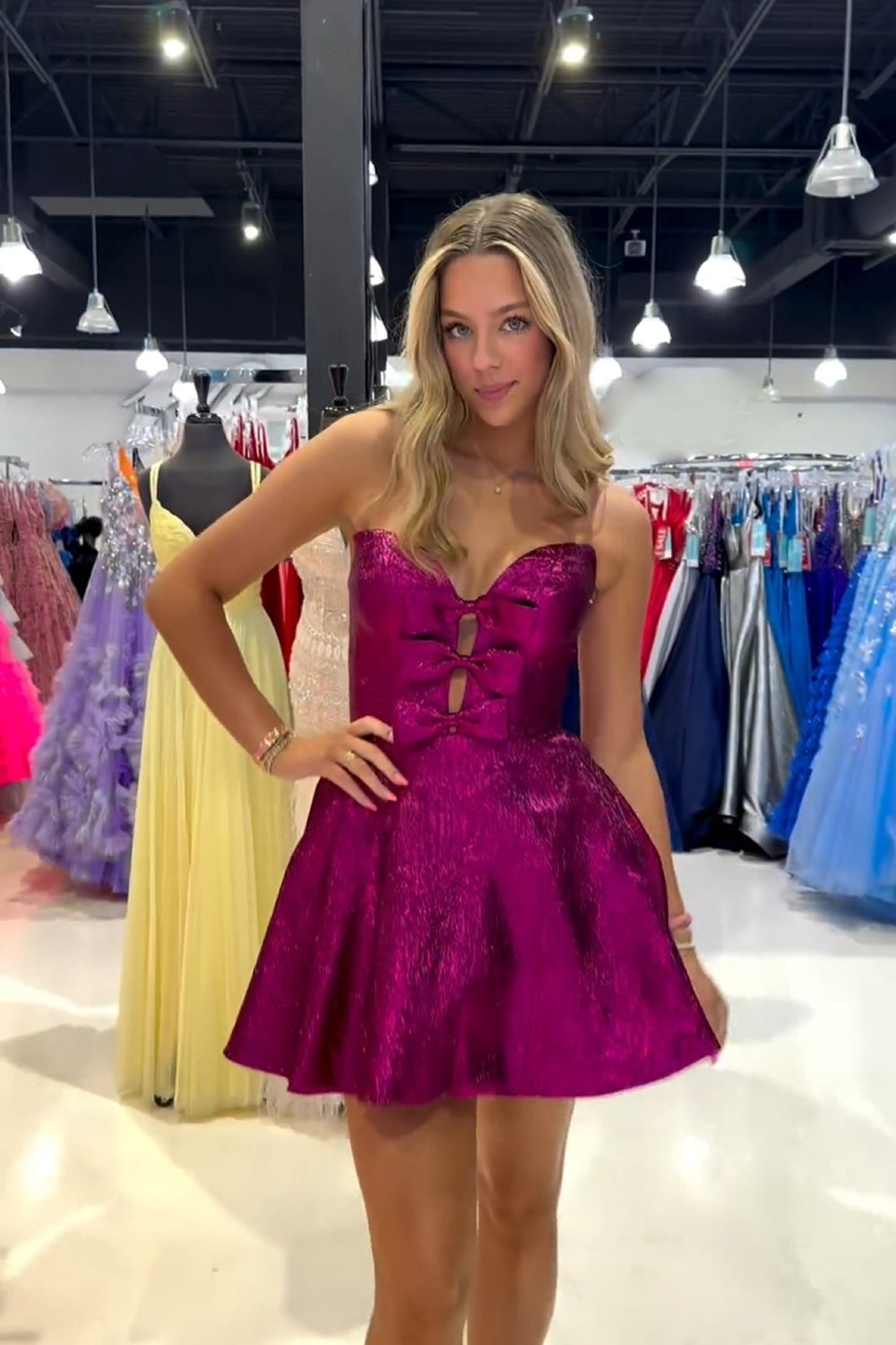 Fuchsia Homecoming Dresses A Line Short Cocktail Dresses With Bow