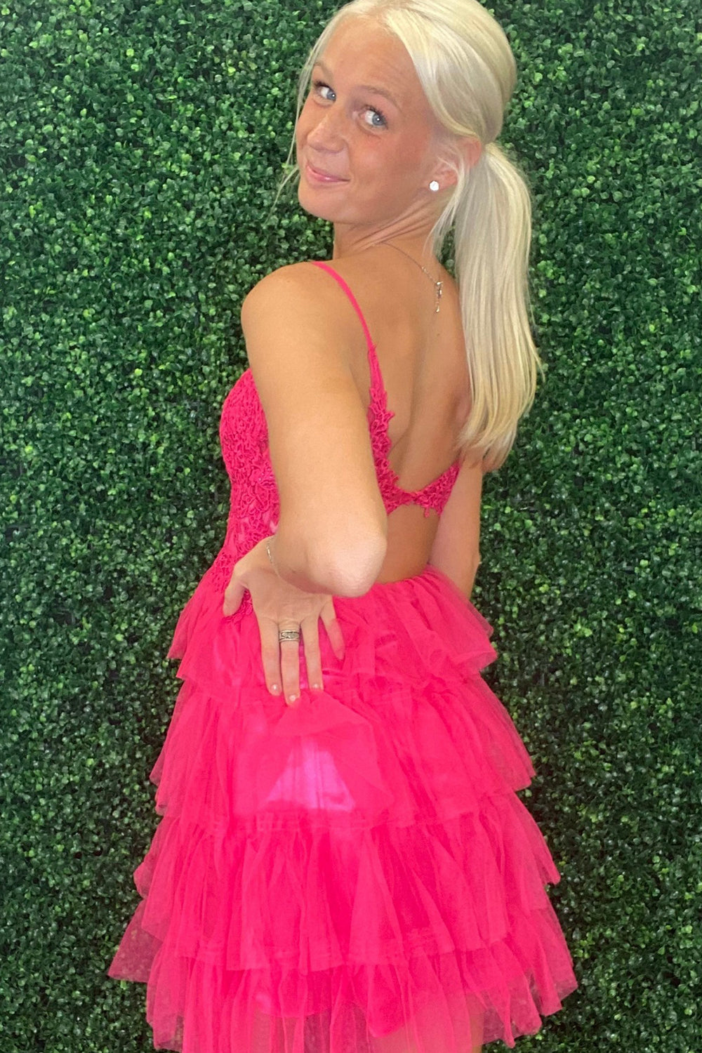 Fuchsia Homecoming Dresses A Line Tiered Corset Short Cocktail Dresses With Appliques