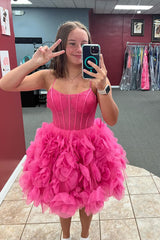 Fuchsia Homecoming Dresses Corset Floral A-Line Short Cocktail Dresses with Lace