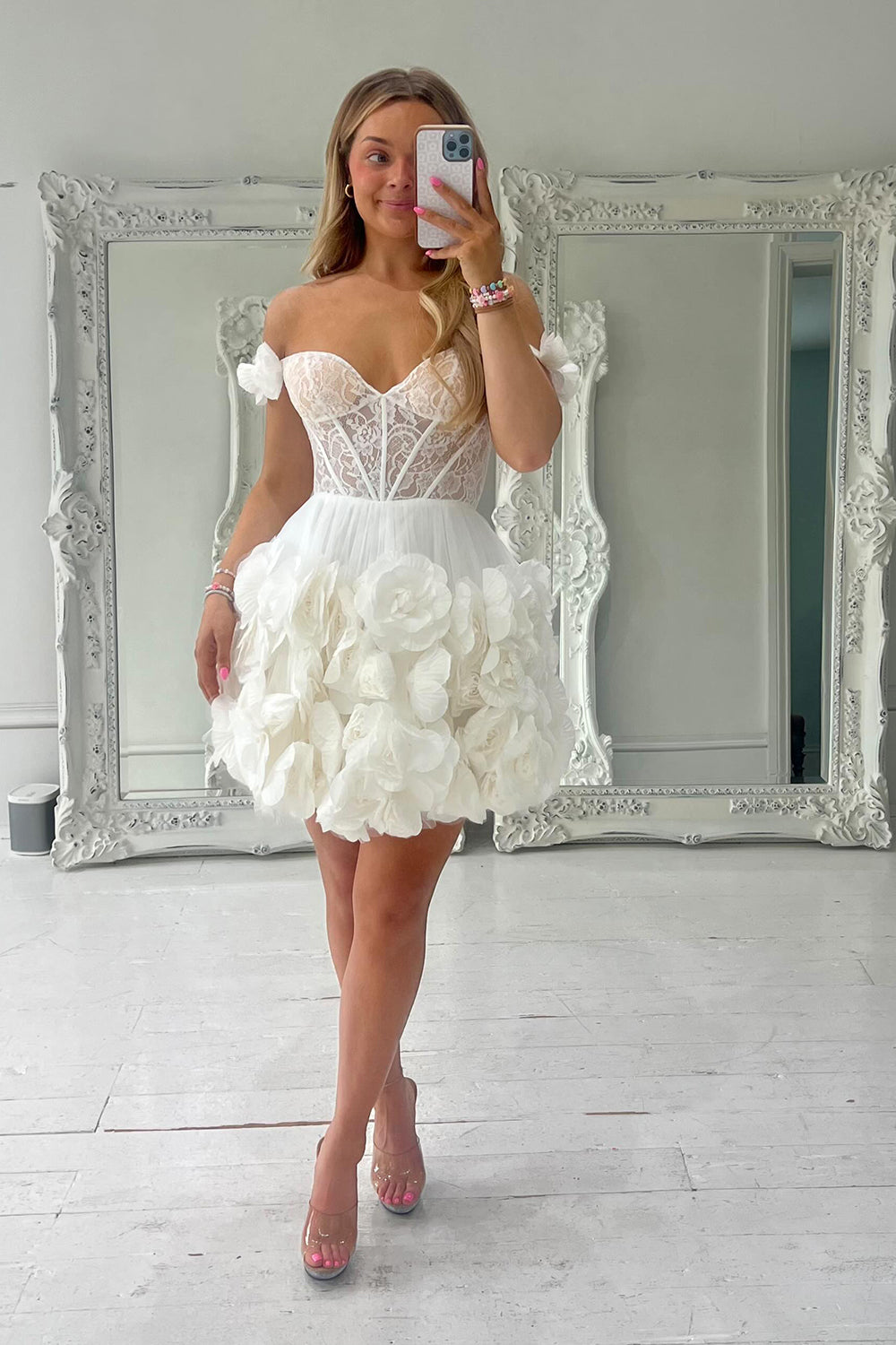 Fuchsia Homecoming Dresses Corset Floral Ruffled Short Cocktail Dresses with Lace