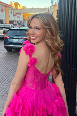 Fuchsia Homecoming Dresses Corset Floral Ruffled Short Cocktail Dresses with Lace