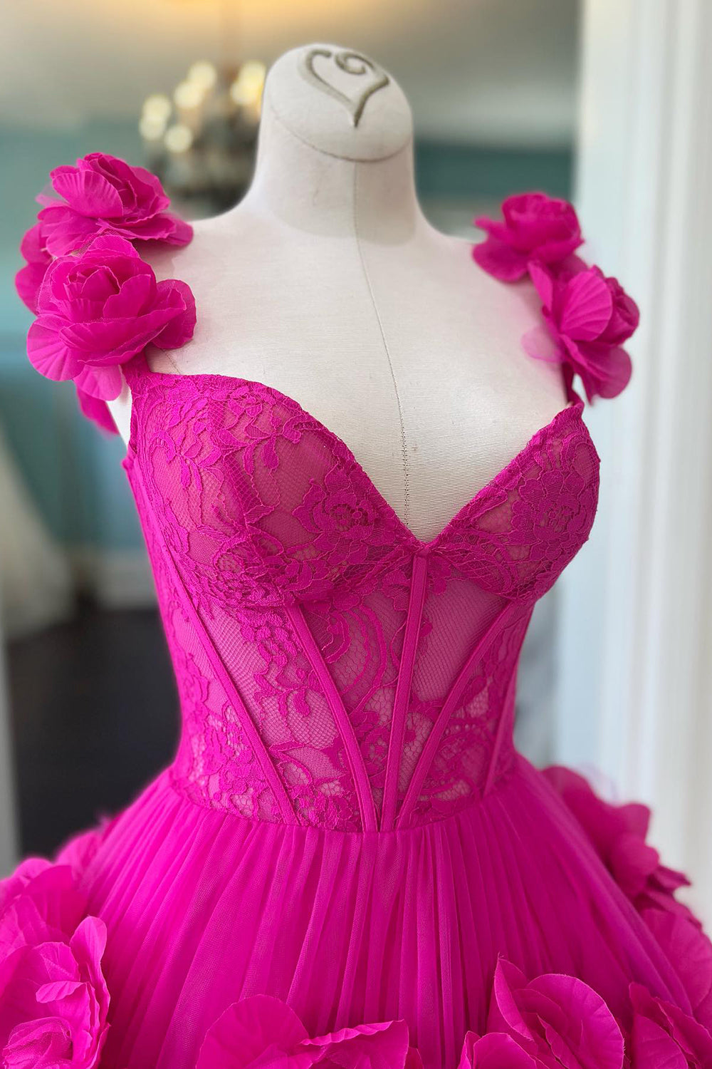 Fuchsia Homecoming Dresses Corset Floral Ruffled Short Cocktail Dresses with Lace