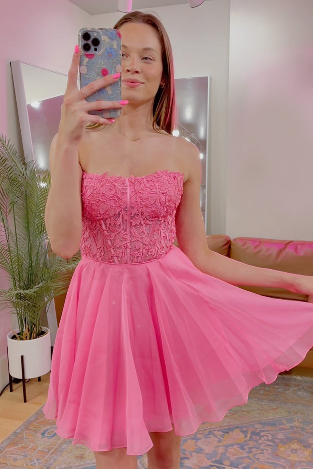 Fuchsia Homecoming Dresses Corset Lace A-Line Tulle Prom Dress