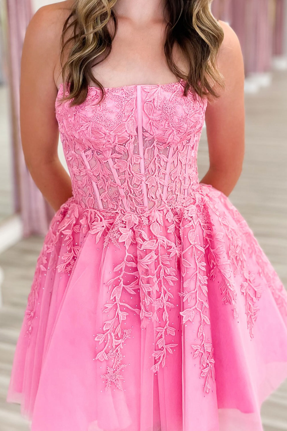 Fuchsia Homecoming Dresses Corset Lace A-Line Tulle Prom Dress