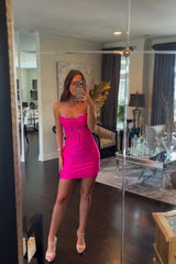 Fuchsia Homecoming Dresses Corset Sequin Tight Short Cocktail Dresses