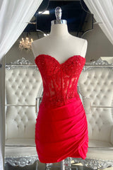 Fuchsia Homecoming Dresses Corset Tight Sequin Short Cocktail Dresses with Lace