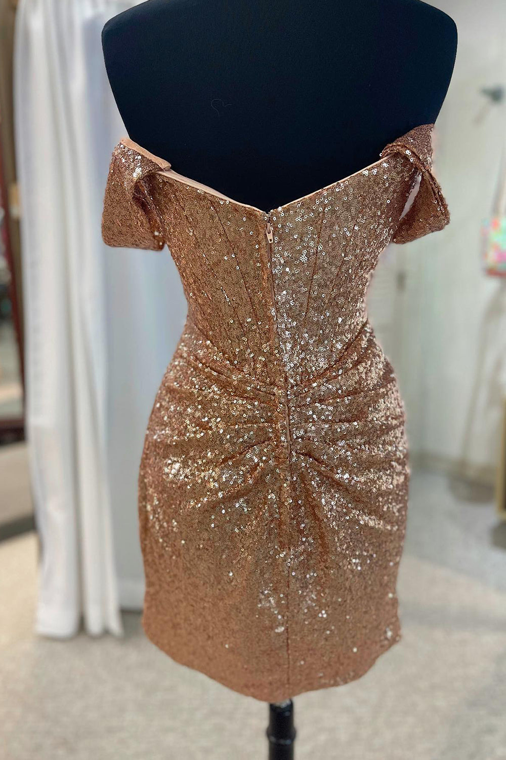 Fuchsia Homecoming Dresses Detachable Off the Shoulder Sequin Tight Prom Dress