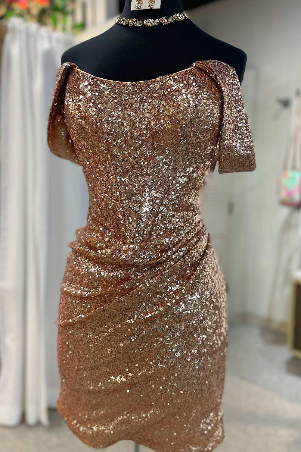 Fuchsia Homecoming Dresses Detachable Off the Shoulder Sequin Tight Prom Dress