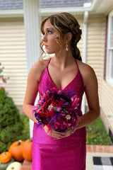 Fuchsia Homecoming Dresses Halter Tight Short Cocktail Dresses with Beadings