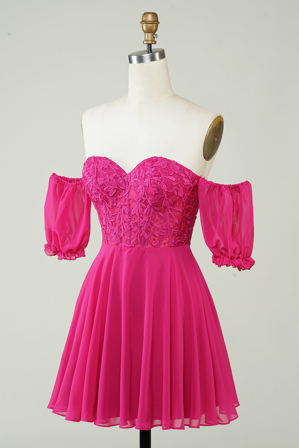 Fuchsia Homecoming Dresses Lace-Up Back A-Line Short Cocktail Dresses with Lace