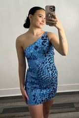 Fuchsia Homecoming Dresses Mirror One Shoulder Tight Short Cocktail Dresses