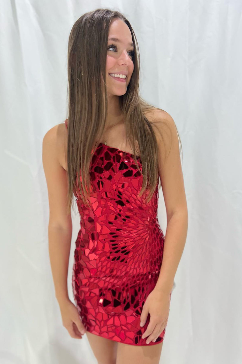 Fuchsia Homecoming Dresses Mirror One Shoulder Tight Short Cocktail Dresses